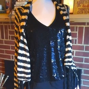 High low fringed shawl sweater